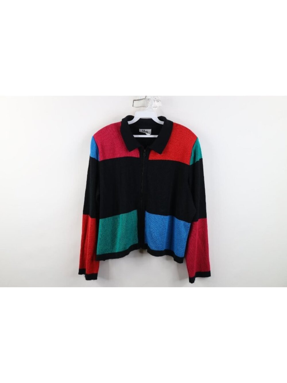 Vintage 90s Patchwork Collared Full Zip Cardigan Sweater Womens Size 18 USA